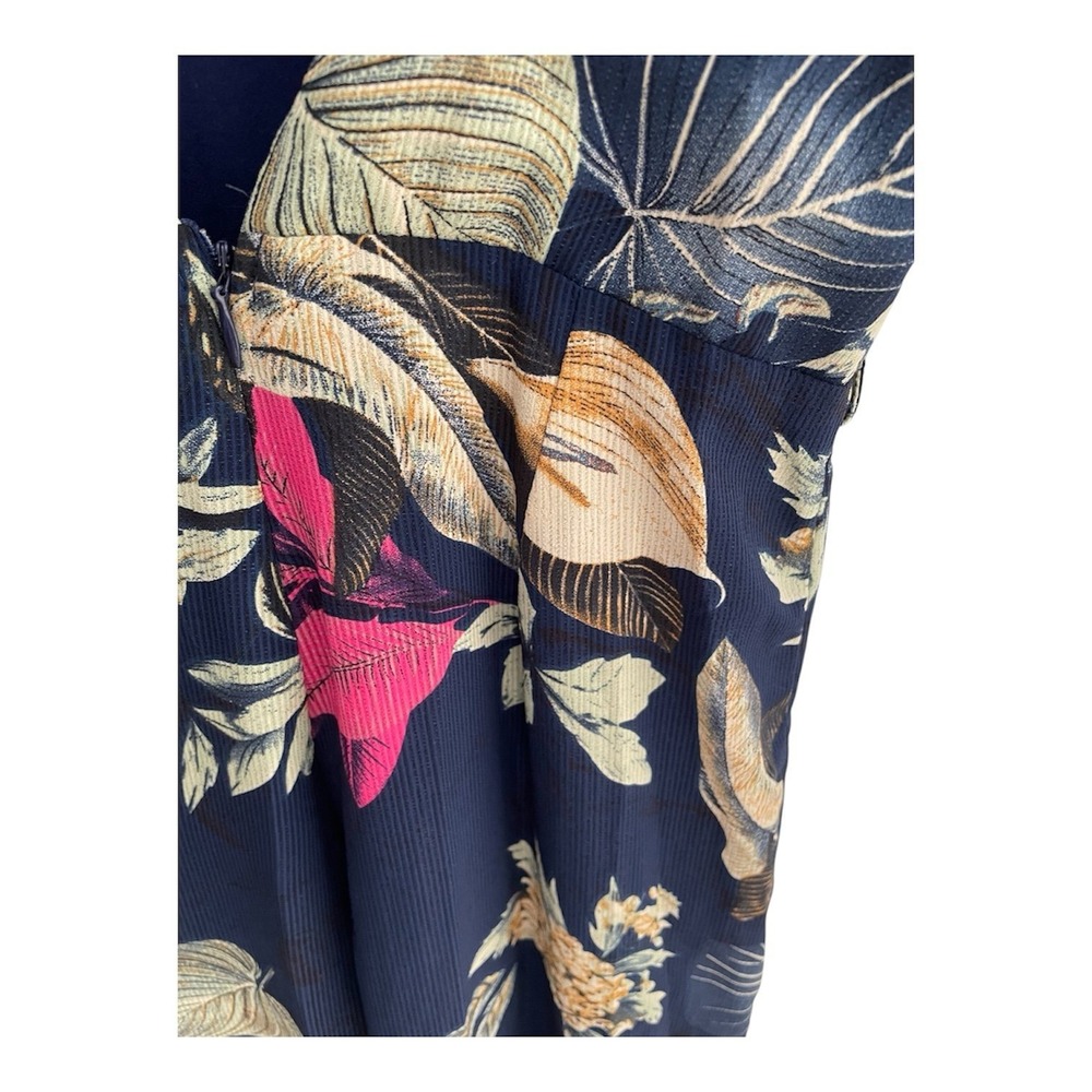 Luxxel Navy Blue Tropical Floral Wide Leg Jumpsuit Small V-Neck Spaghetti Strap - Picture 6 of 8